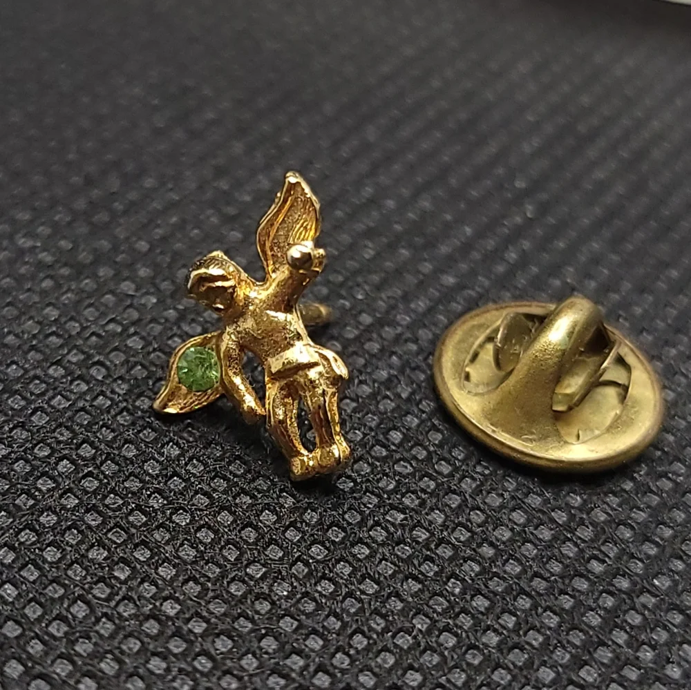 Vintage Angel on My Shoulder Pin August Birth Stone Peridot Guardian Angel